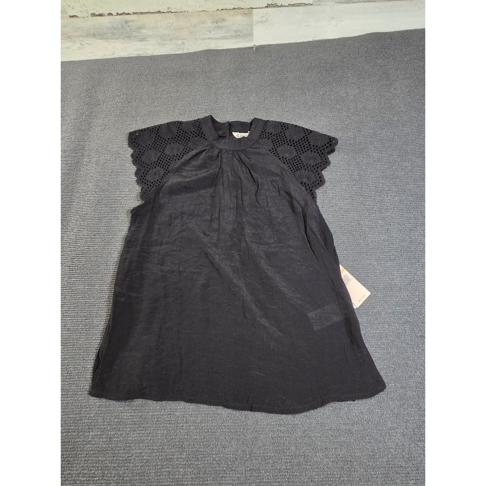 Nanette Lepore Blouse Womens S Black Crochet Lace High Neck 7W17WB5 NWT $58